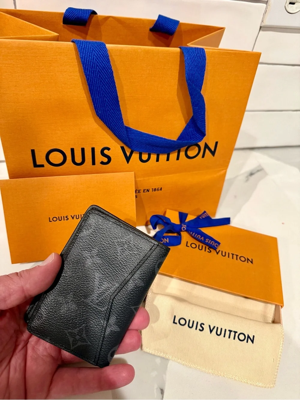 Louis Vuitton Black Monogram Canvas Card Sleeve with Orange Gift Packaging